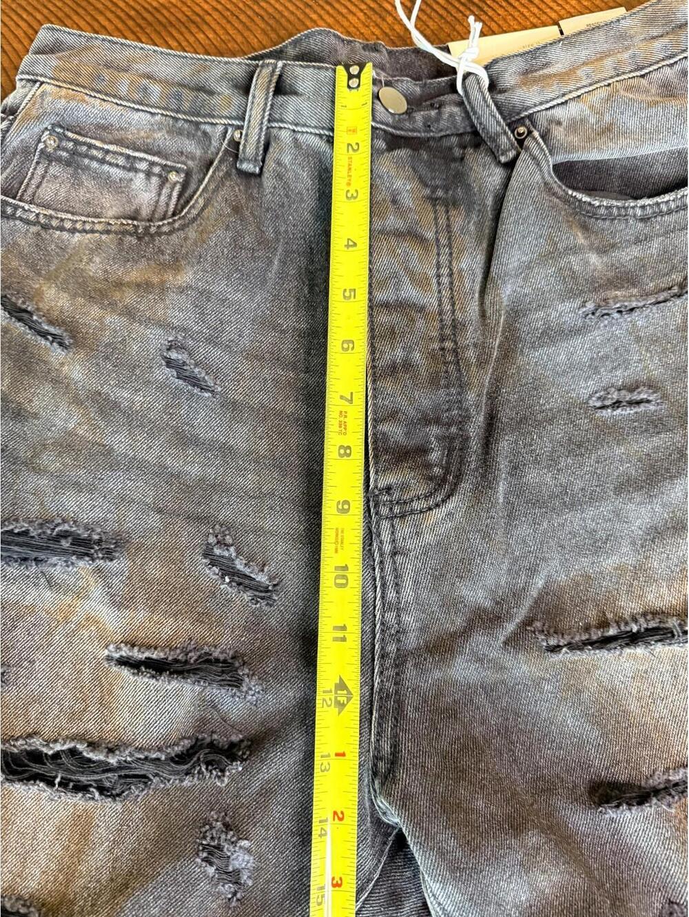 MNML Men's Ultra Baggy Thrashed Denim Jeans - Black Size 42 - Picture 4 of 6